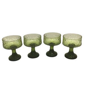 4 Lenox Impromptu Hand Blown Crystal Dessert Crinkle Green Goblet Sherbet Vtg